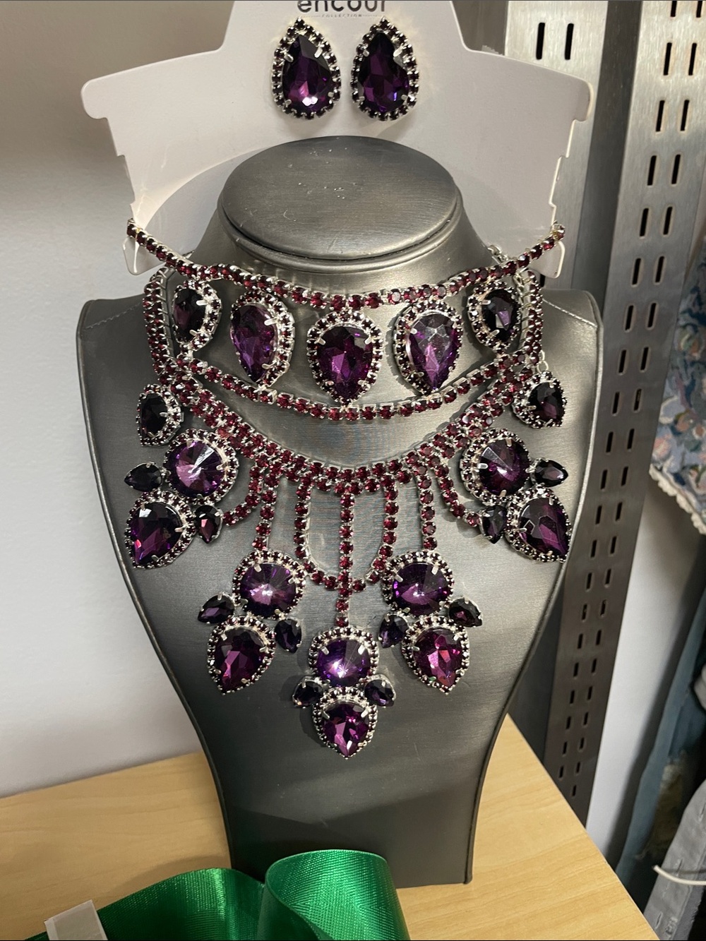 chic Purple Teardrop Crystal Statement Necklace & Earring Set